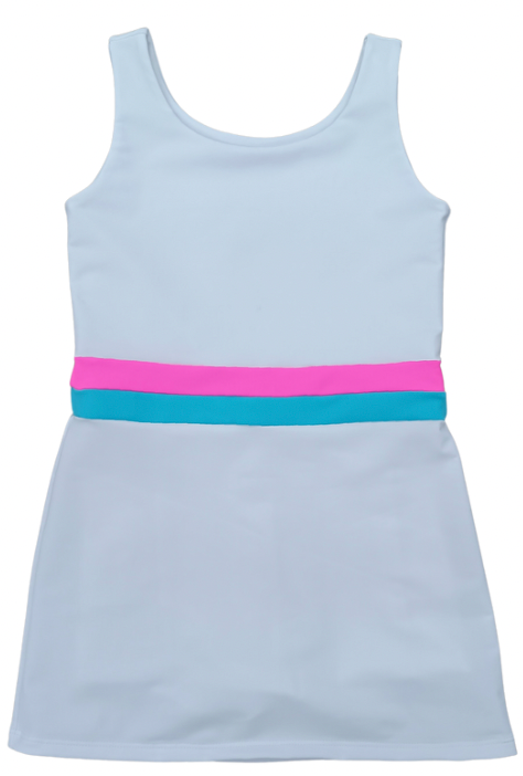 Annie Dress Snow with Pink and Turqouise