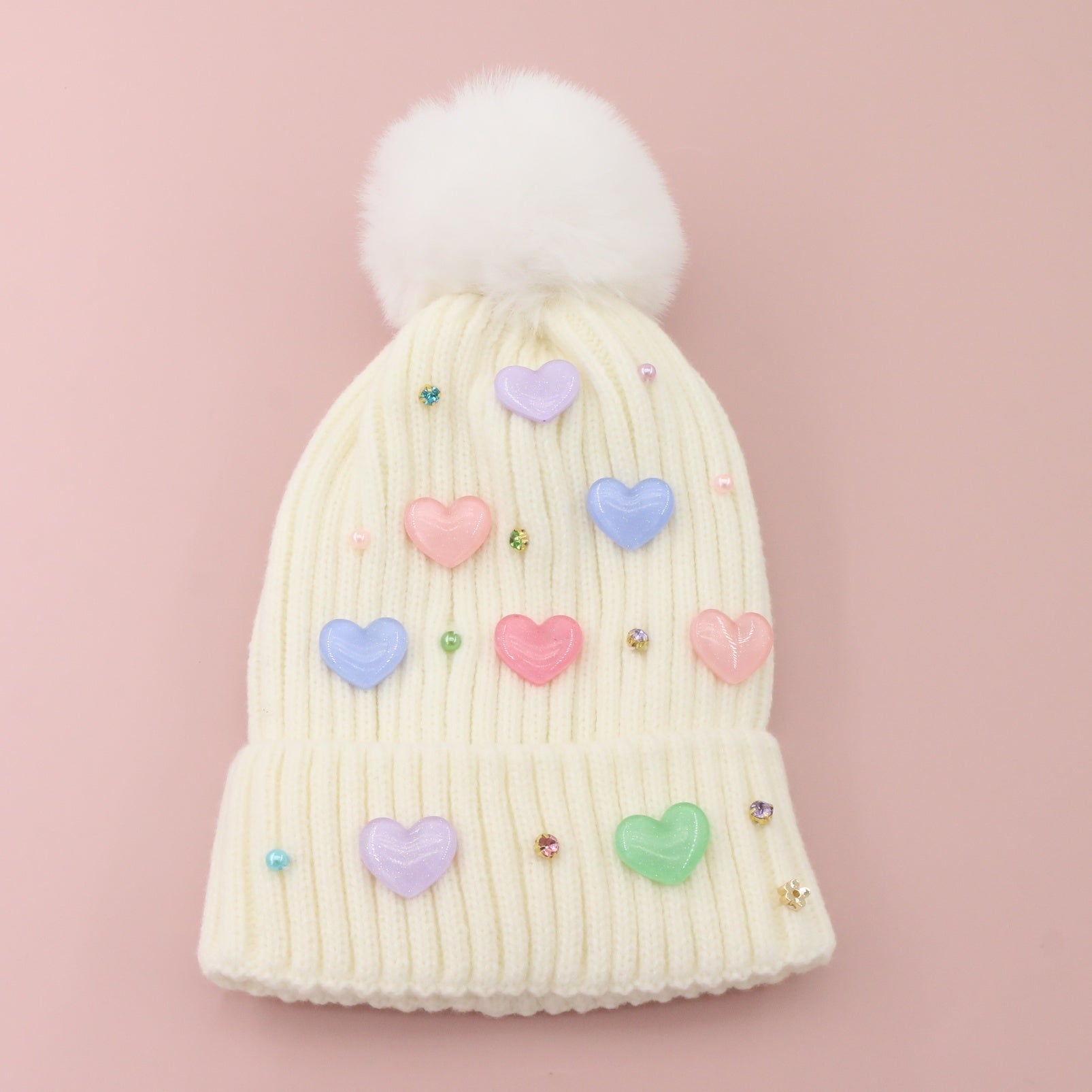 Multi Heart Knit Beanie