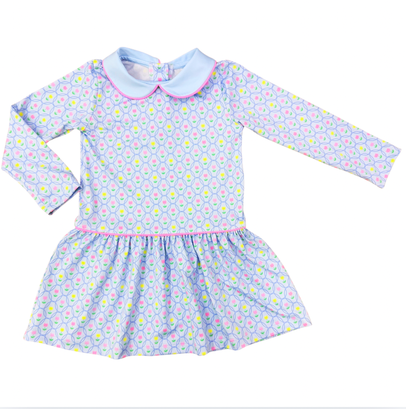 Birdie Dress in Twirly Tulips
