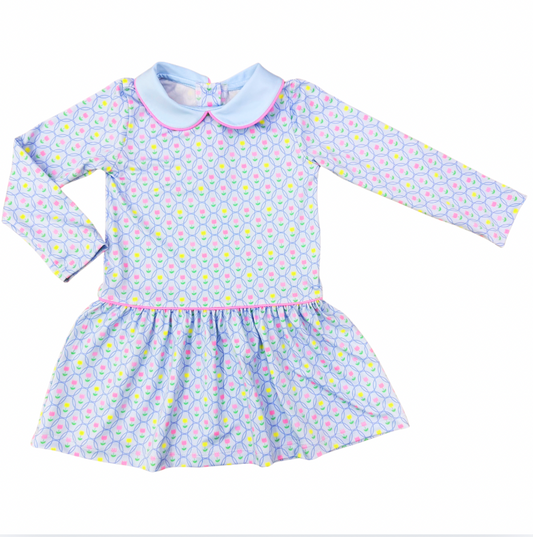 Birdie Dress in Twirly Tulips