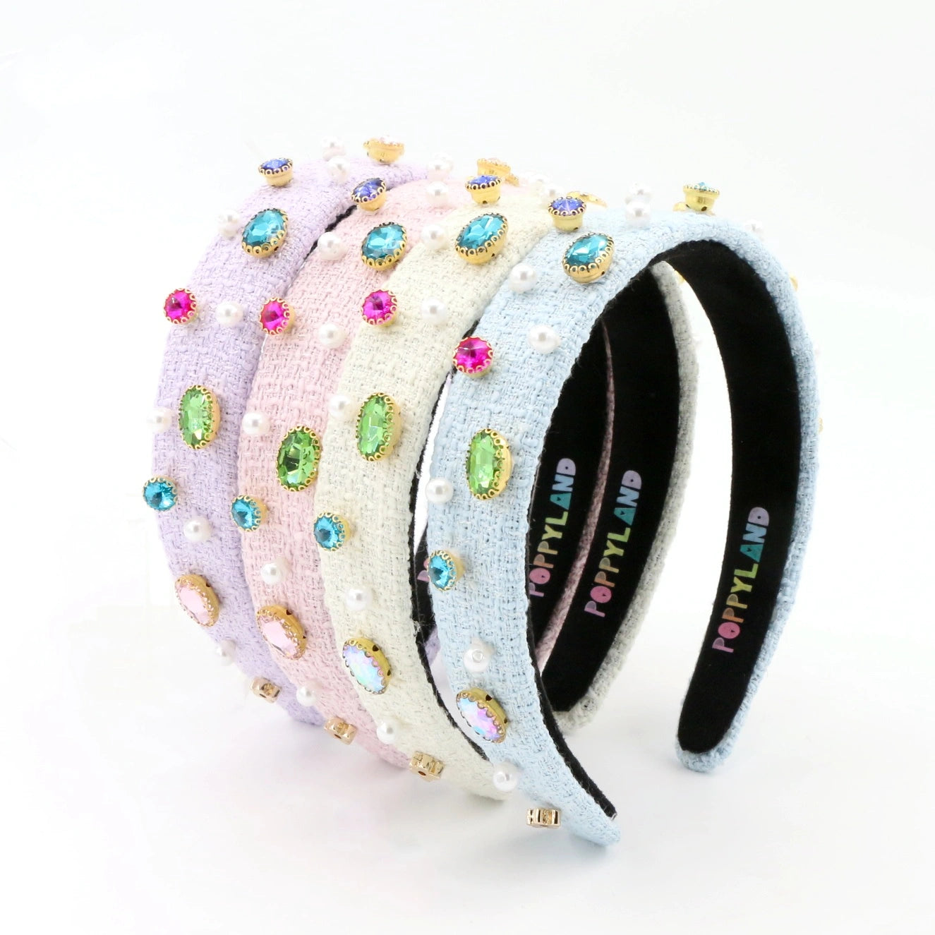 Light Blue Tweed Bejeweled Headband